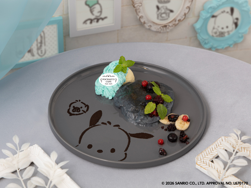 「ポチャッコのブラッククリームブリュレ」（1590円）(C) 2026 SANRIO CO., LTD. APPROVAL NO. L670170