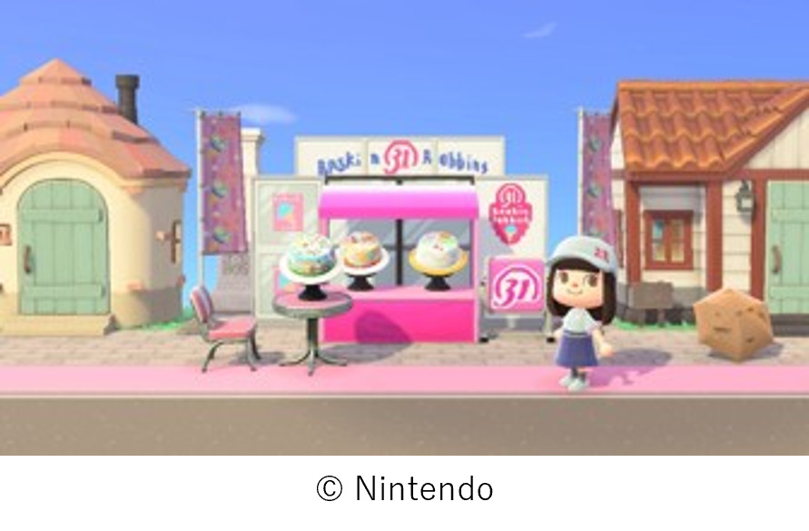 昔のサーティワン風のショップが並ぶショッピングエリア　(C)Nintendo