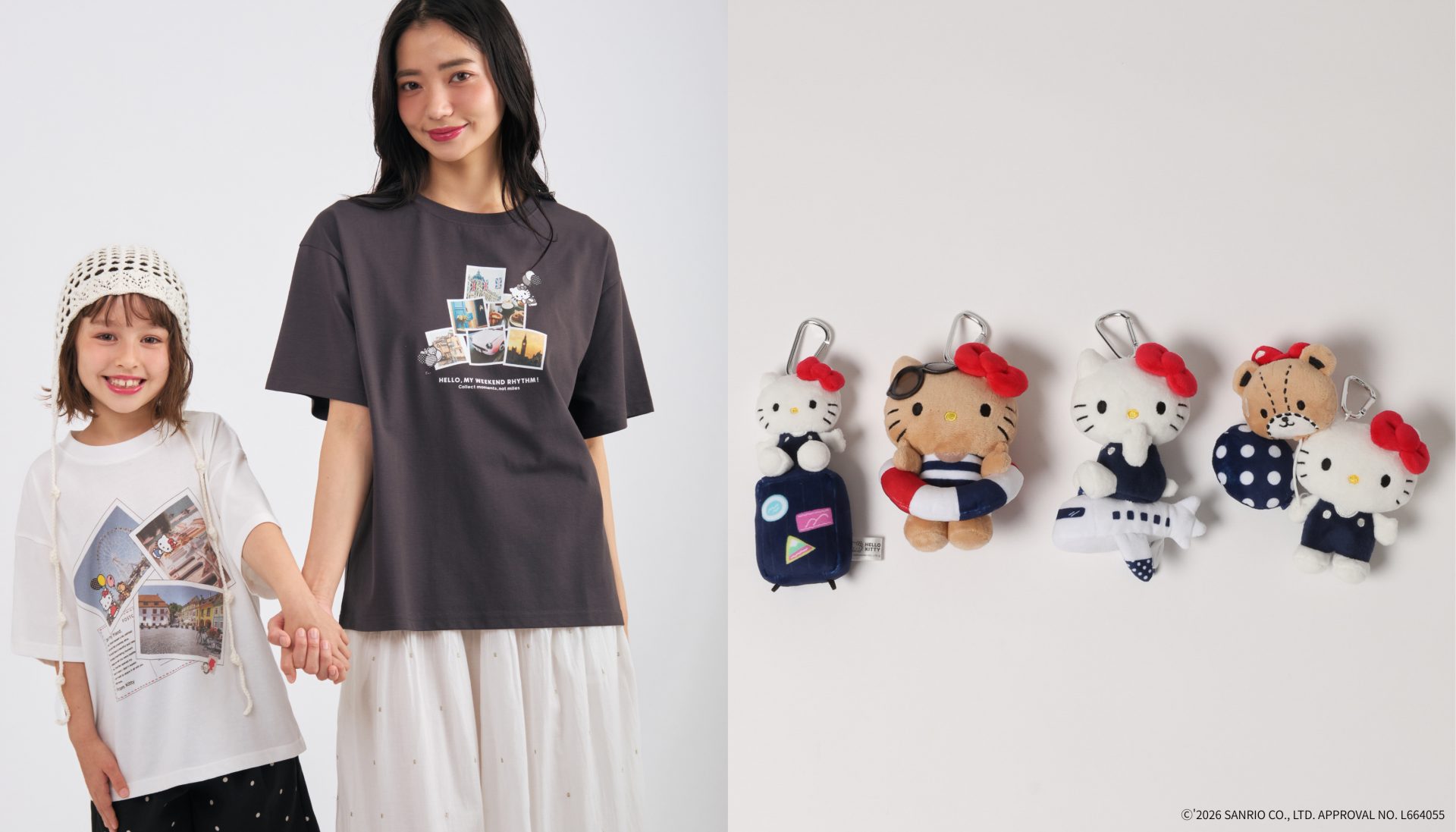 【GLOBAL WORK】ハローキティ「ヘビロッTEE S・M・L」（全4色 3990円）、「キッズ／ヘビロッTEE 100～140cm」（全4色 2791円）、「TOYチャーム」（全4種 2290円）(C)'2026 SANRIO CO., LTD. APPROVAL NO. L664055