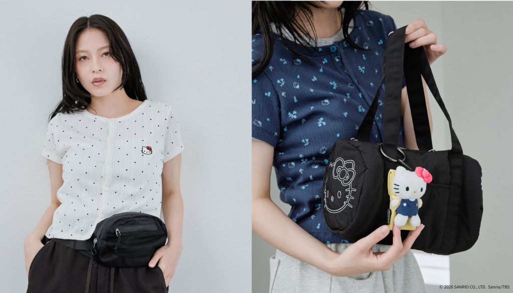 【JEANASIS】ハローキティ「カットカーディガンSS」（全3種 4950円）、「リップケースチャーム」（全3種 2990円）、「ボストンBAG」（5500円）(C)'2026 SANRIO CO., LTD. APPROVAL NO. L664055