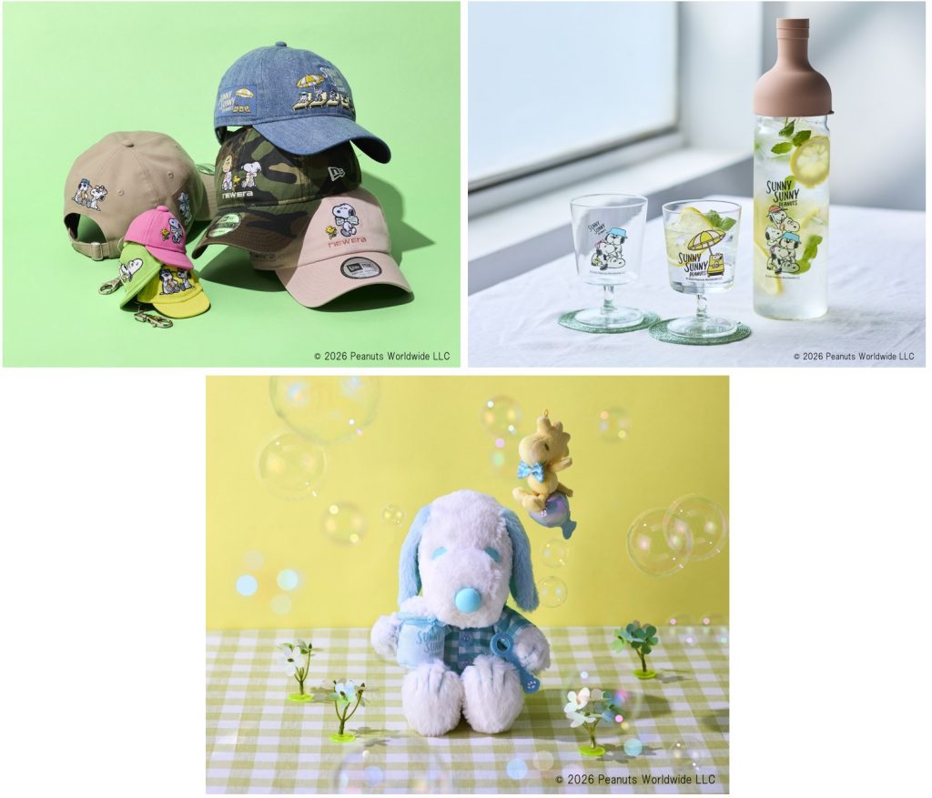 【ニューエラ】、【ハリオ】のアイテムと阪急限定のスヌーピーとウッドストックの「ぬいぐるみセット」　(C)2026 Peanuts Worldwide LLC