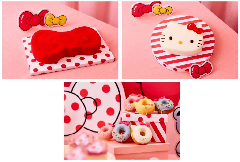 「HELLO KITTY の真っ赤なリボンムース」「世界中のみんなを笑顔に♪HELLO KITTY ビッグ・フェイス ケーキ」「HELLO KITTY ＆TINY CHUM♡なかよしドーナツ」