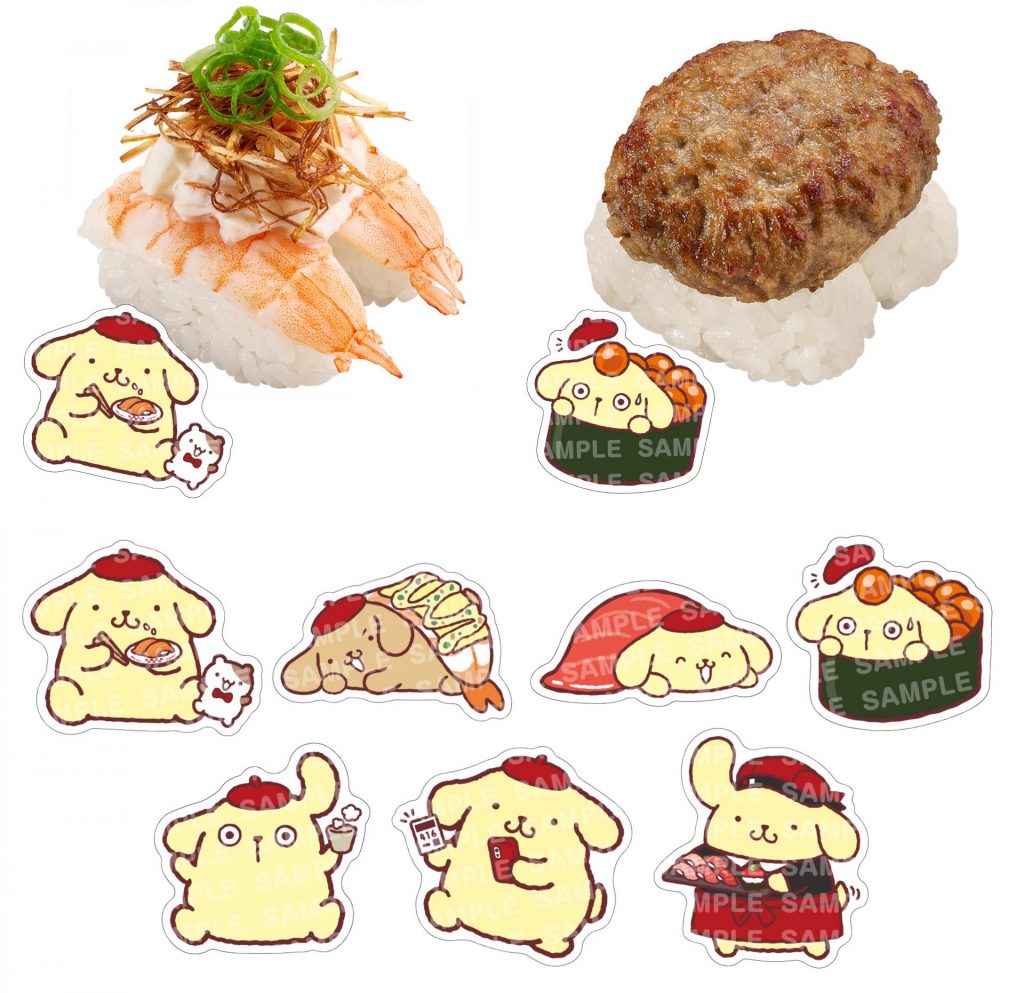 10月7日(水)からの第1弾は「エビエビサラダ」(280円~)、「ハンバーグにぎり」(250円~)コラボピックは全7種