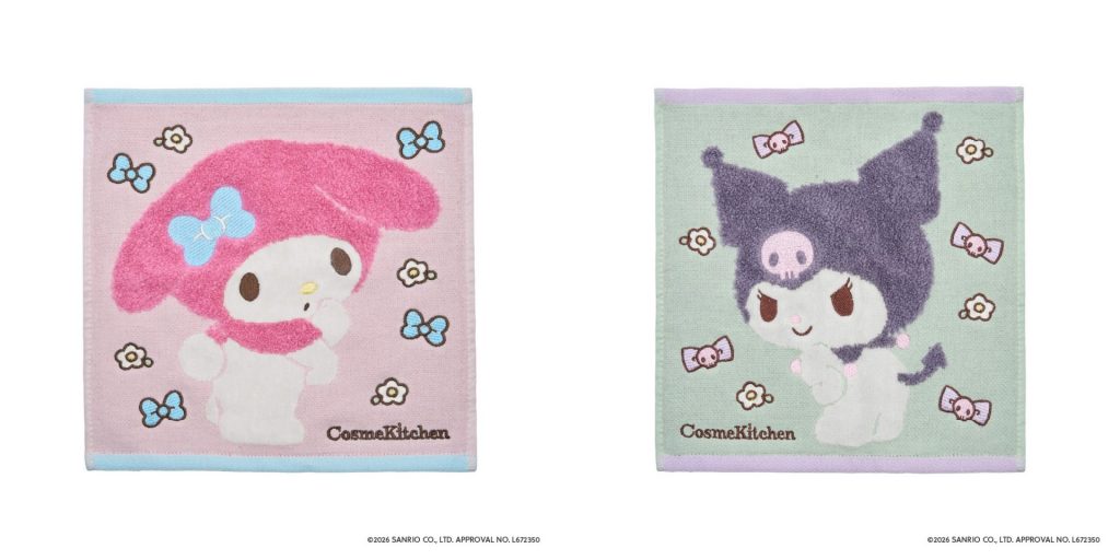 「〈マイメロディ〉タオルハンカチ」、「〈クロミ〉タオルハンカチ」（各1650円）