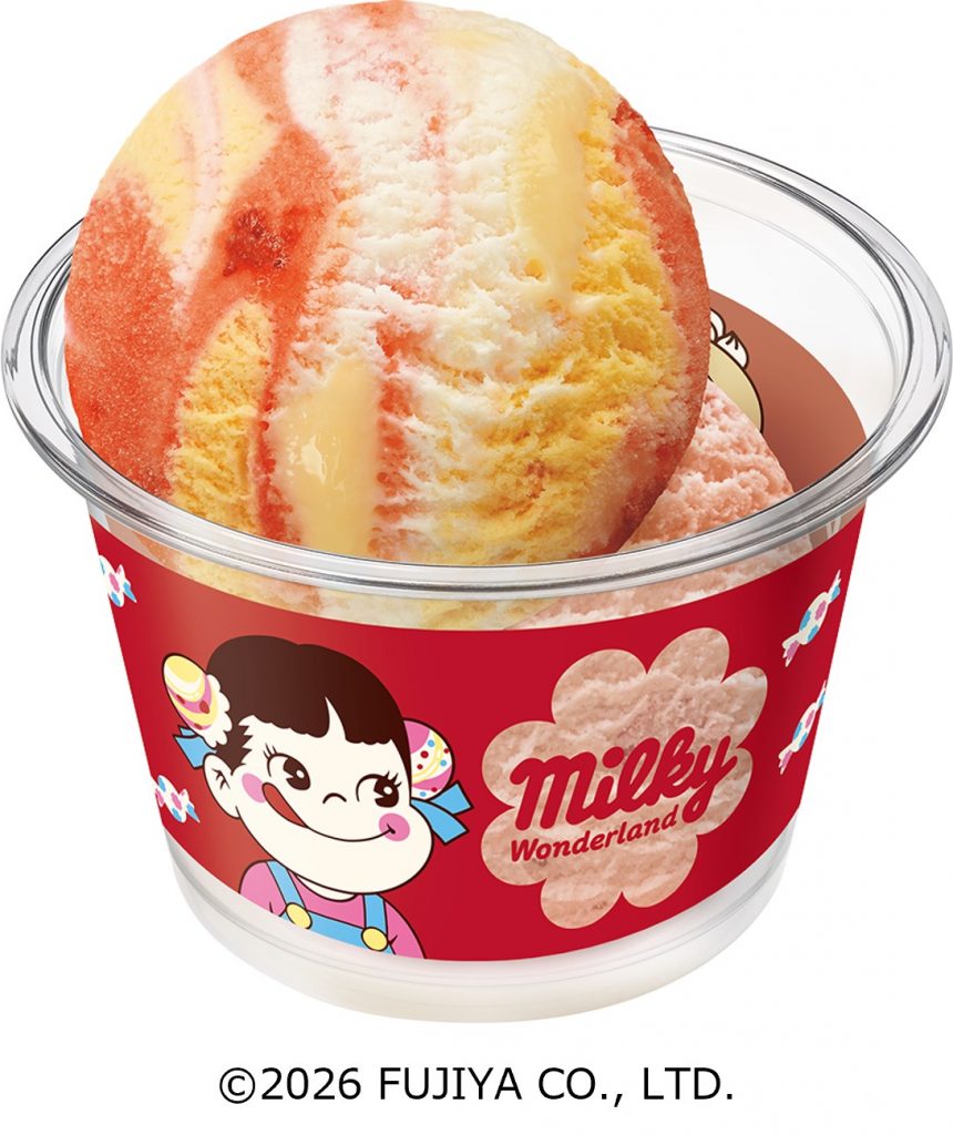 「ペコちゃんダブルカップ」（スモールダブル　510円、レギュラーダブル　760円）　(C)2026 FUJIYA CO., LTD.